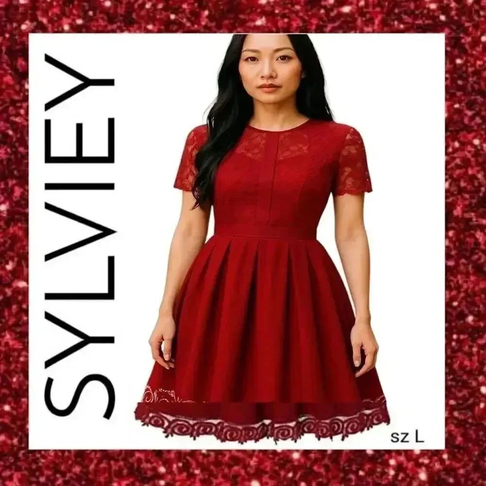 Red Lace Wedding Homecoming Casual Evening Cocktail Party Dress Designer